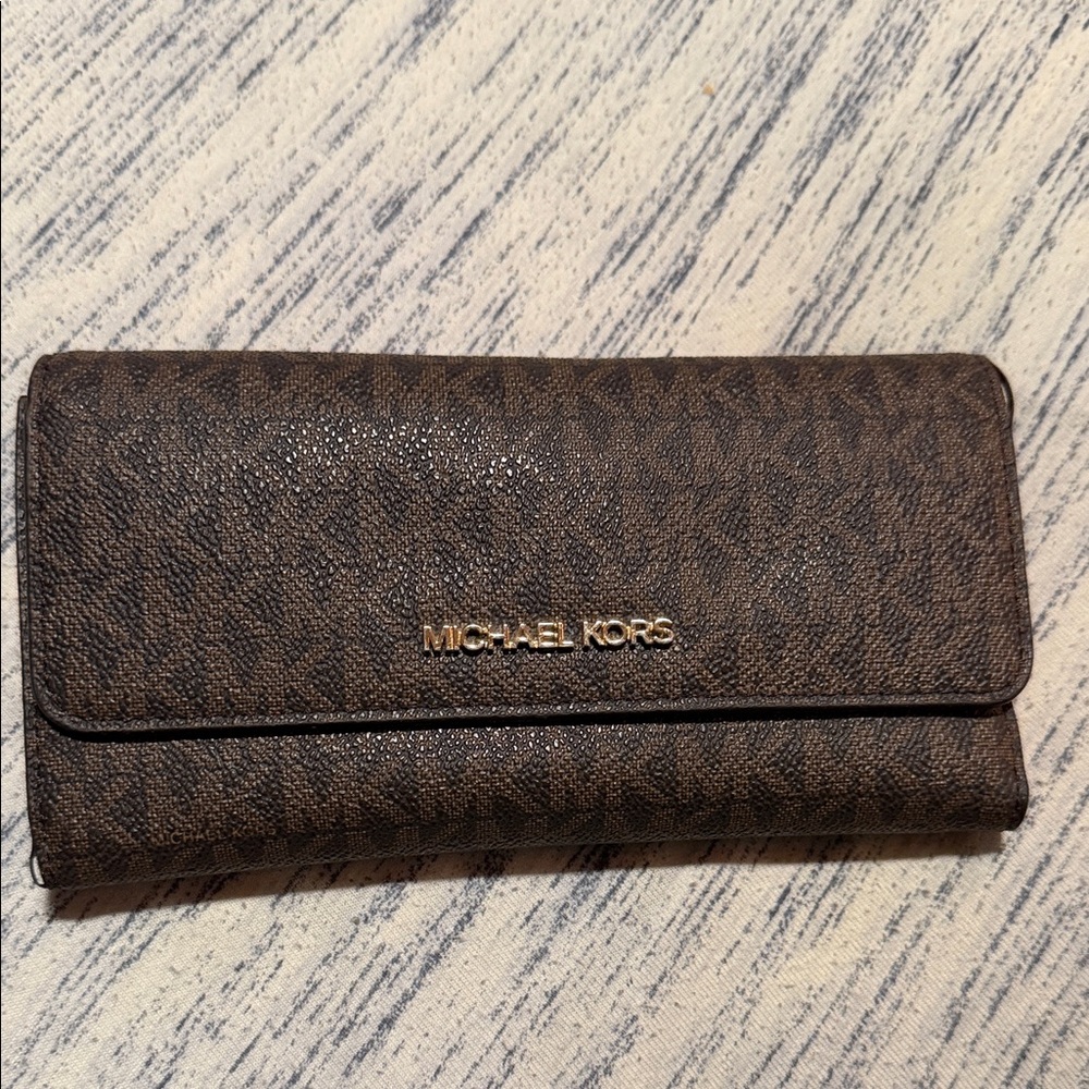 Michael Kors Dark Brown Clutch with Gold Logo